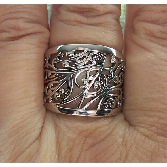 925 STERLING SILVER Vines & Scrolls Band Ring - Picture 3 of 15